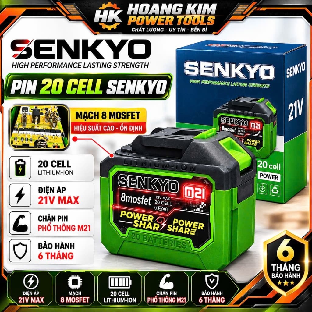 Pin Lớn 20 Cell SENKYO, Mạch 8 Mosfet, Có Đèn Báo Pin, Sử Dụng Máy Khoan, Bulong, Máy Mài, Chuyên Vít,...