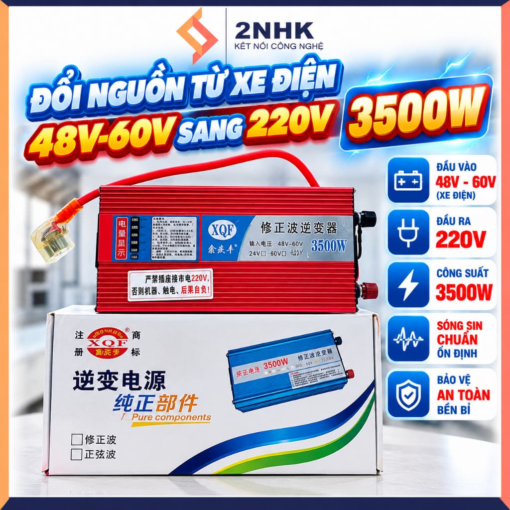 BỘ CHUYỂN ĐỔI NGUỒN TỪ XE ĐIỆN 48V-60V SANG 220V CÔNG SUẤT 1000W-3500W