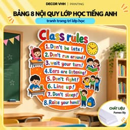 Bảng 8 quy tắc lớp học tiếng Anh English class rules kích thước 60x60cm fomex 5ly xốp nổi (TA202) 1