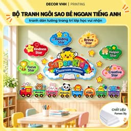 Tranh trang trí lớp học tiếng Anh Superkids class tranh dán tường mầm non trường học mẫu giáo fomex 5ly (TA307) 1