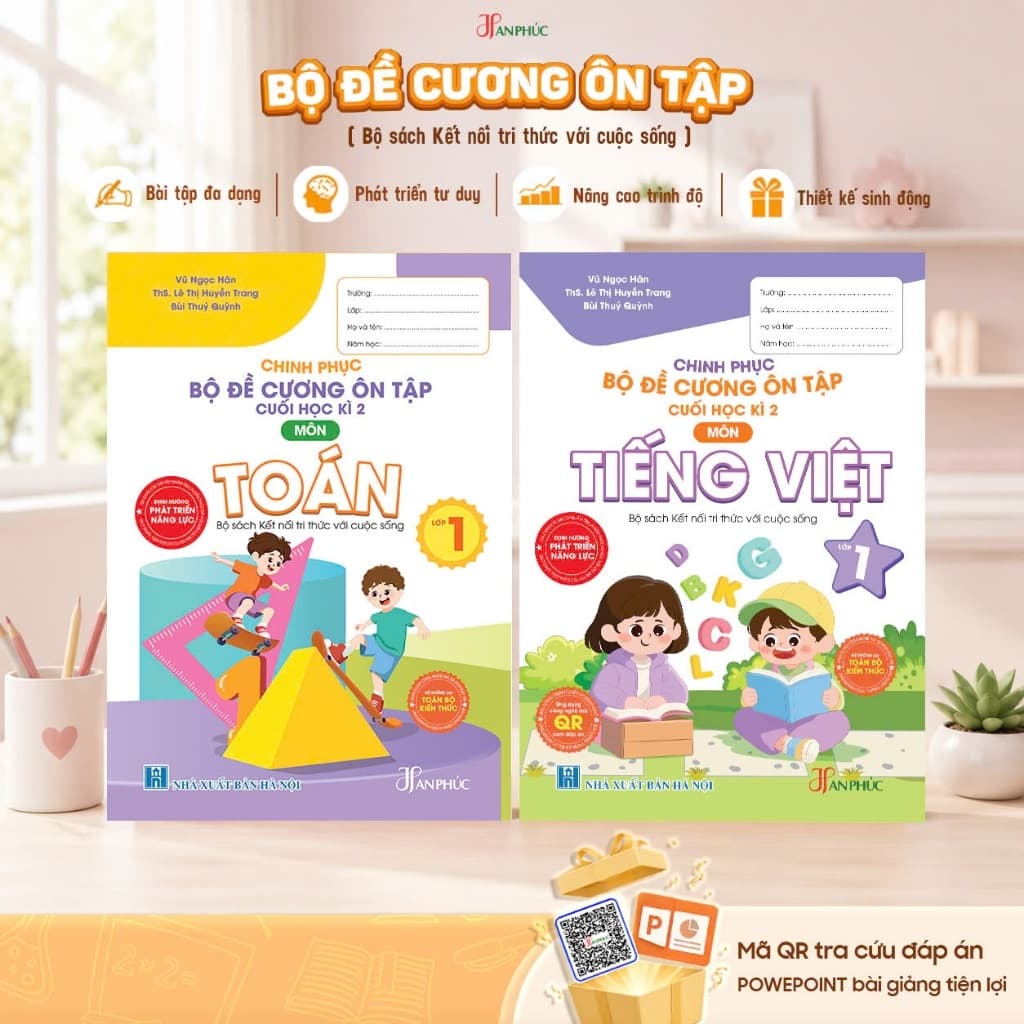 Sách - Combo Bộ Đề Cương Toán ,Tiếng Việt Ôn Tập Cuối Kỳ 2 Lớp 1 Kết Nối Tri Thức Có QR Đáp Án