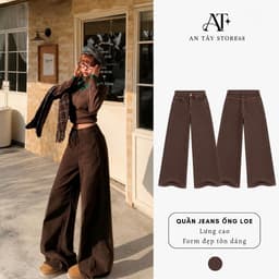 Quần Jean Nữ Màu Nâu Choco Ống Suông Loe Nhẹ Lưng Cao 103cm AN TÂY #7768 – Quần Bò Ống Rộng Hack Dáng 1