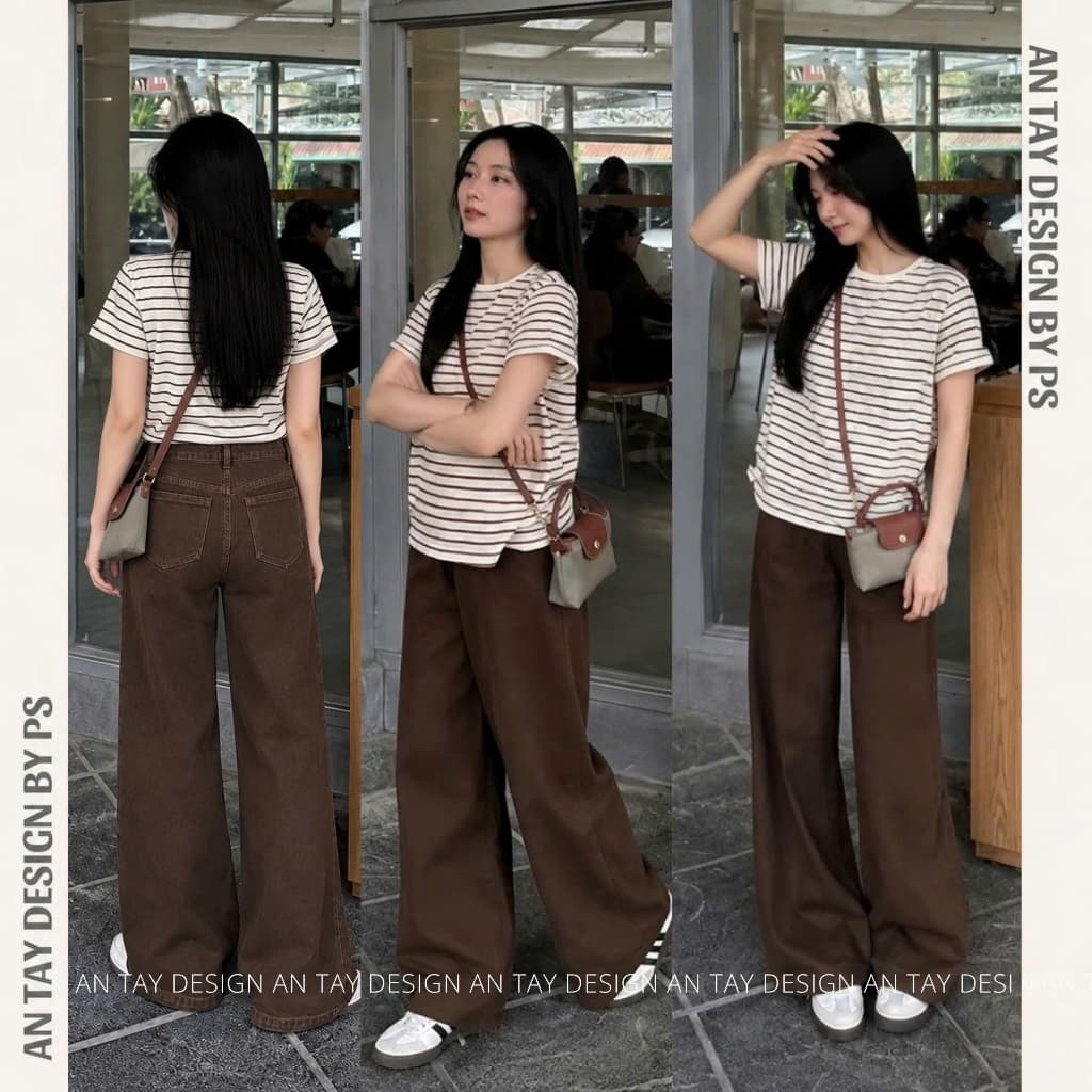 Quần Jean Nữ Ống Loe Lưng Cao Màu Nâu Choco AN TÂY Dài 103cm #7768 – Quần Bò Ống Rộng Hack Dáng Form Đẹp