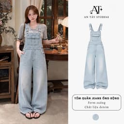 Yếm Quần Jean Nữ AN TÂY Ống Suông Trẻ Trung, Vải Jean Mềm Cao Cấp #8737 Màu Xanh Nhạt 1