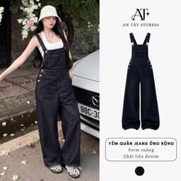 Yếm Quần Jean Nữ AN TÂY Ống Suông Trẻ Trung, Vải Jean Mềm Cao Cấp #8738 Màu Xanh Than 1