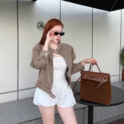 Áo Khoác Nữ Cổ Tàu Khoá Kéo AN TÂY Form Lửng Cá Tính, Style Hàn Quốc Trendy, Vải Denim Đẹp #8907 Màu Be Trà Sữa 4