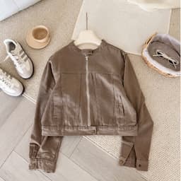 Áo Khoác Nữ Cổ Tàu Khoá Kéo AN TÂY Form Lửng Cá Tính, Style Hàn Quốc Trendy, Vải Denim Đẹp #8907 Màu Be Trà Sữa 8