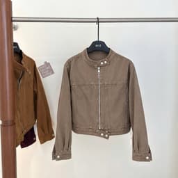 Áo Khoác Nữ Cổ Tàu Khoá Kéo AN TÂY Form Lửng Cá Tính, Style Hàn Quốc Trendy, Vải Denim Đẹp #8907 Màu Be Trà Sữa 7