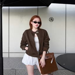 Áo Khoác Nữ Cổ Tàu Khoá Kéo AN TÂY Form Lửng Cá Tính, Style Hàn Quốc Trendy, Vải Denim Đẹp #8905 Màu Nâu Choco 7
