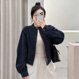Áo Khoác Nữ Cổ Tàu Khoá Kéo AN TÂY Form Lửng Cá Tính, Style Hàn Quốc Trendy, Vải Denim Đẹp #8801 Màu Xanh Than 5