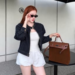 Áo Khoác Nữ Cổ Tàu Khoá Kéo AN TÂY Form Lửng Cá Tính, Style Hàn Quốc Trendy, Vải Denim Đẹp #8801 Màu Xanh Than 4