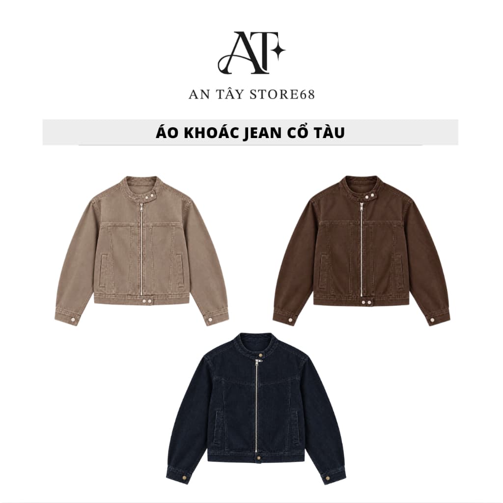 Áo Khoác Nữ Cổ Tàu Khoá Kéo AN TÂY Form Lửng Cá Tính #8905 #8907 #8801 Màu Nâu Choco, Be Trà Sữa, Xanh Than