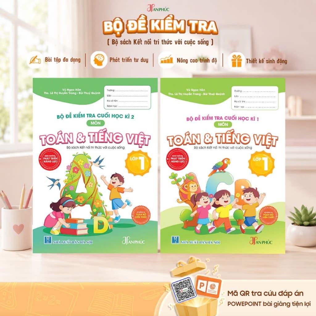 Sách - Combo Bộ Đề Kiểm Tra Toán ,Tiếng Việt Cuối Học Kỳ 1 và Kỳ 2 Lop 1 Kết Nối Tri Thức Có Đáp Án QR