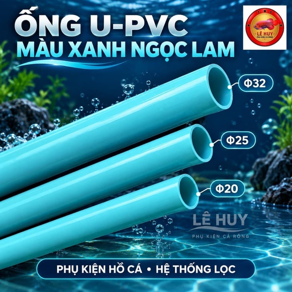 Ống U-PVC màu xanh ngọc lam phụ kiện hồ cá hệ thống lọc đường kính 20 25 32mm