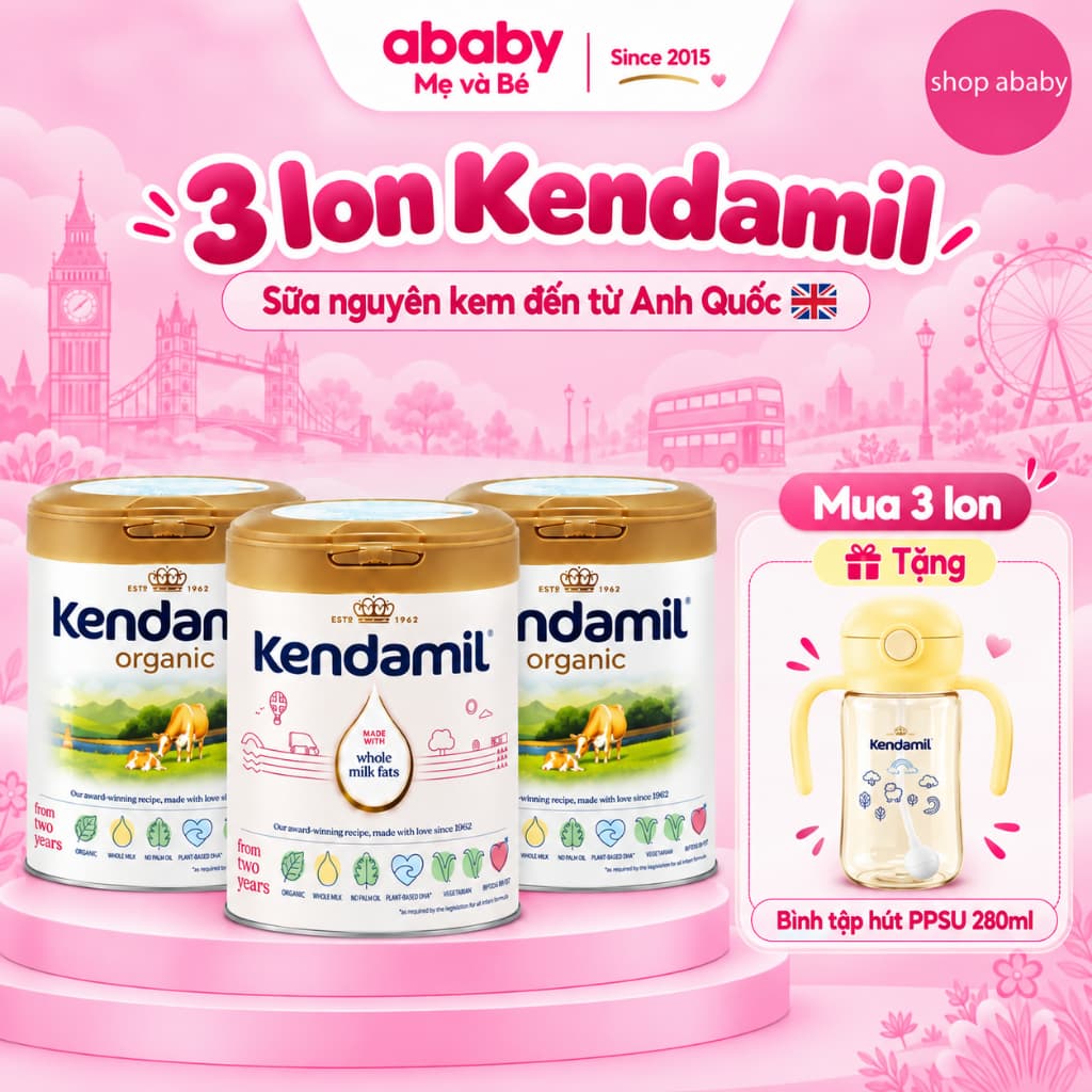 [3 lon tặng bình tập hút PPSU_Date 2027] Sữa Kendamil Classic/Organic 800g Nguyên Kem Anh Quốc