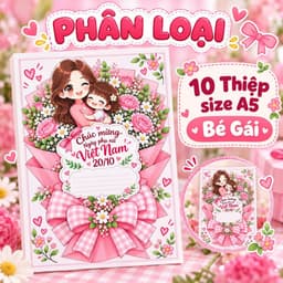 Thiệp 20/10 cỡ A5 mẫu bé gái bé trai, in màu pastel dễ thương cho các bé tặng mẹ tặng cô TIỆM IN HADANA 5