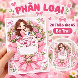 Thiệp 20/10 cỡ A5 mẫu bé gái bé trai, in màu pastel dễ thương cho các bé tặng mẹ tặng cô TIỆM IN HADANA 4