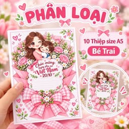 Thiệp 20/10 cỡ A5 mẫu bé gái bé trai, in màu pastel dễ thương cho các bé tặng mẹ tặng cô TIỆM IN HADANA 6