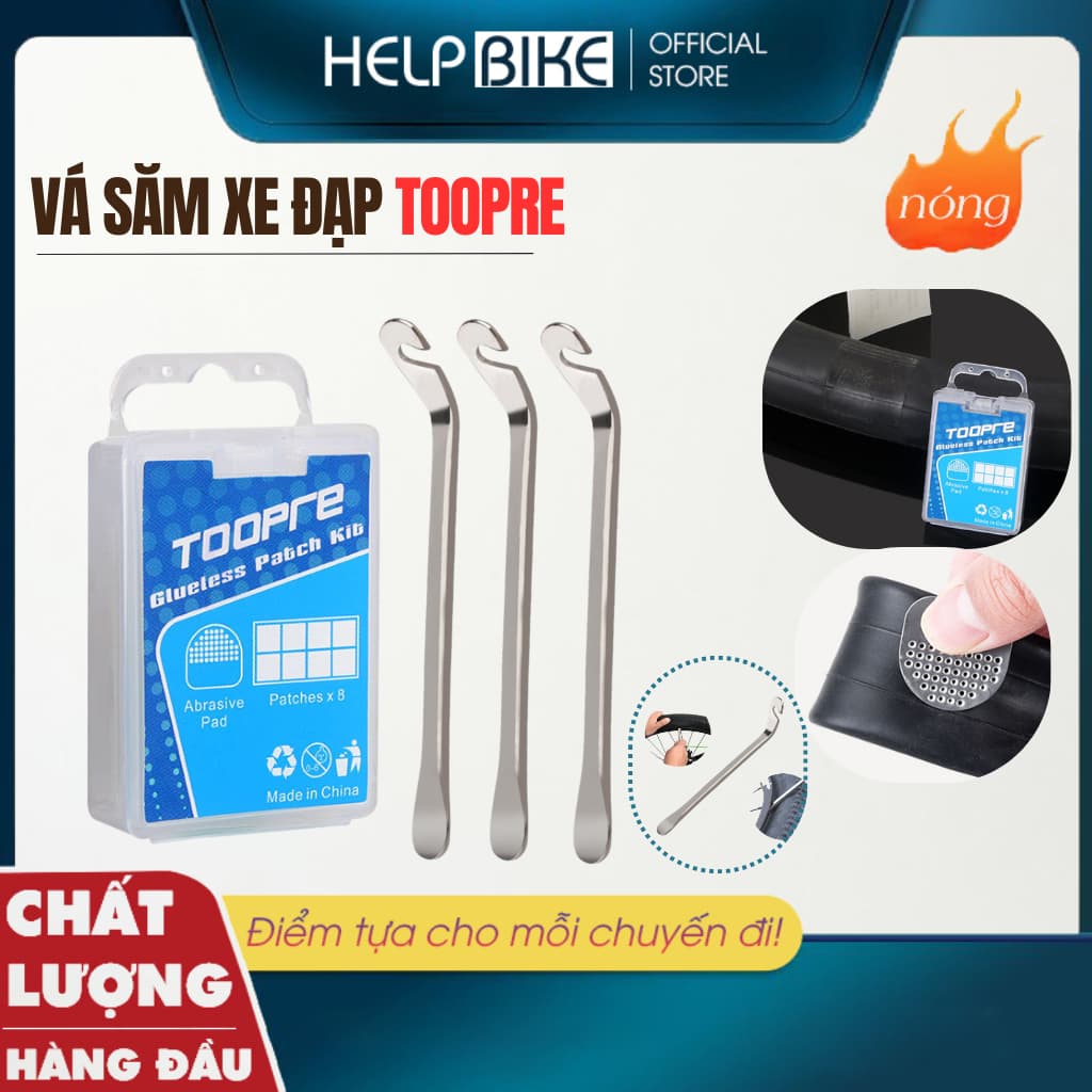 Bộ Vá Săm Xe Đạp TOOPRE 8 miếng dán + Bẩy Lốp Thép (KHÔNG DÍNH ĐỀN TIỀN) 8 miếng dán, dụng cụ vá lốp