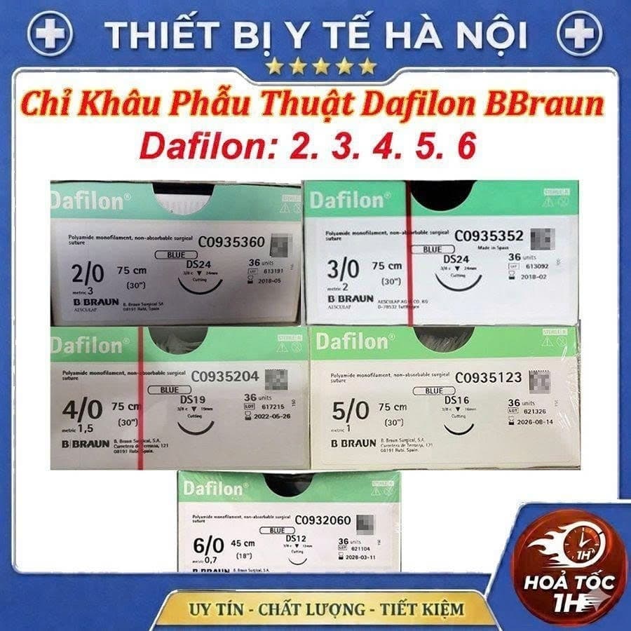 [ Sỉ Hộp - Hộp 36 sợi ] Chỉ Khâu Phẫu Thuật Dafilon BBraun Số 2,3,4,5,6