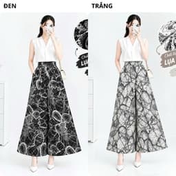 Quần Váy Nữ Lụa Mango Ống Rộng Dáng Dài Họa Tiết, 3 Màu Đen Trắng Nâu, Lẻ Và Combo 2-3 Quần 5