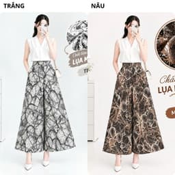 Quần Váy Nữ Lụa Mango Ống Rộng Dáng Dài Họa Tiết, 3 Màu Đen Trắng Nâu, Lẻ Và Combo 2-3 Quần 7