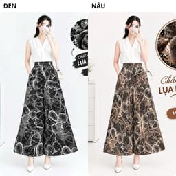 Quần Váy Nữ Lụa Mango Ống Rộng Dáng Dài Họa Tiết, 3 Màu Đen Trắng Nâu, Lẻ Và Combo 2-3 Quần 6