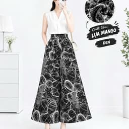 Quần Váy Nữ Lụa Mango Ống Rộng Dáng Dài Họa Tiết, 3 Màu Đen Trắng Nâu, Lẻ Và Combo 2-3 Quần 2