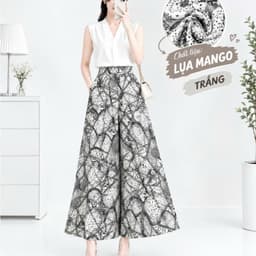 Quần Váy Nữ Lụa Mango Ống Rộng Dáng Dài Họa Tiết, 3 Màu Đen Trắng Nâu, Lẻ Và Combo 2-3 Quần 3