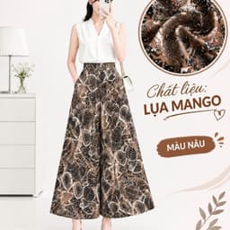 Quần Váy Nữ Lụa Mango Ống Rộng Dáng Dài Họa Tiết, 3 Màu Đen Trắng Nâu, Lẻ Và Combo 2-3 Quần 4