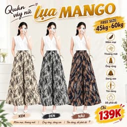 Quần Váy Nữ Lụa Mango Ống Rộng Dáng Xòe Họa Tiết Dây Xích, Đen Kem Nâu, Lẻ Và Combo 2-3 Quần 1