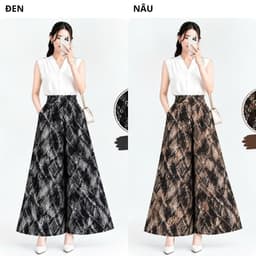 Quần Váy Nữ Lụa Mango Ống Rộng Dáng Xòe Họa Tiết Dây Xích, Đen Kem Nâu, Lẻ Và Combo 2-3 Quần 6