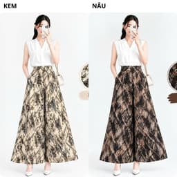 Quần Váy Nữ Lụa Mango Ống Rộng Dáng Xòe Họa Tiết Dây Xích, Đen Kem Nâu, Lẻ Và Combo 2-3 Quần 7
