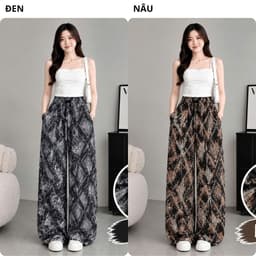 Quần Dài Nữ Lụa Mango Ống Suông Rộng Họa Tiết Dây Xích, Lưng Thun, Đen Kem Nâu, Lẻ Và Combo 2-3 6