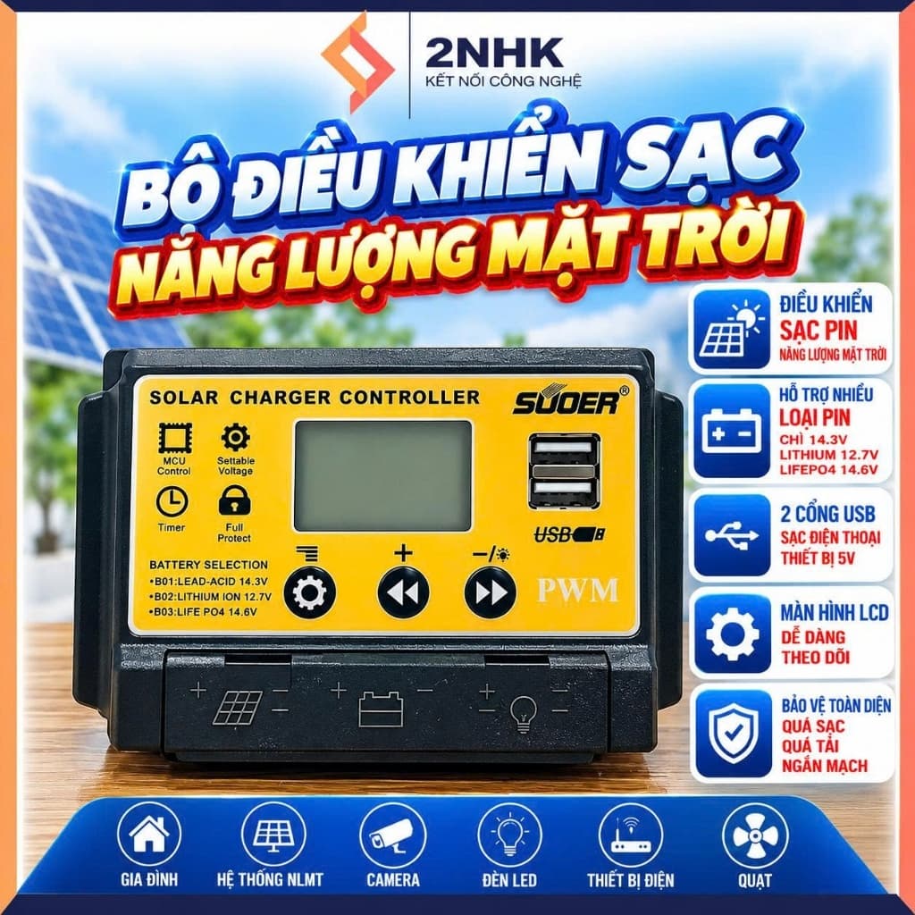 Bộ điều khiển sạc pin năng lượng mặt trời 30A/12v 24v, Đủ công suất sử dụng cho gia đình