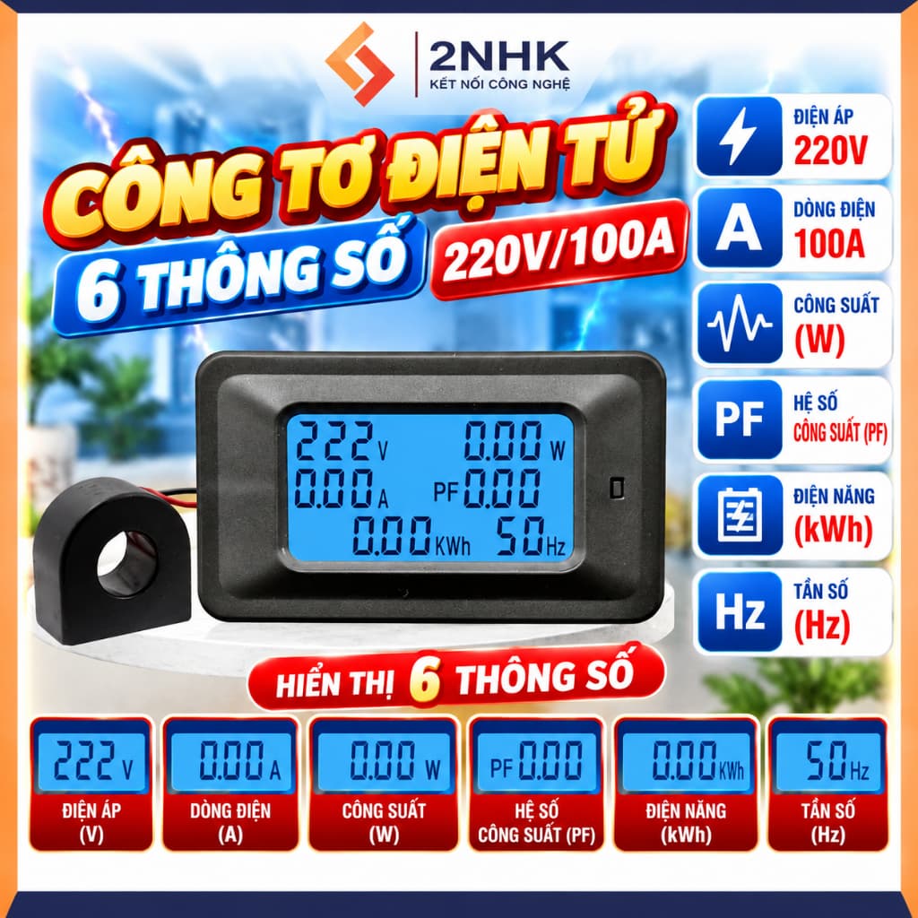 Công tơ điện tử thông số 100A 20A có đèn nền và reset - đồng hồ đo điện cảnh báo công suất - kiểm soát số điện gia đình
