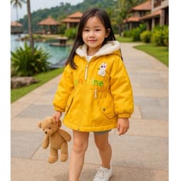 Áo Khoác Gió Parka Lót Lông Cho Bé Gái, Mẫu Tai Thỏ Dễ Thương Hàng VNXK 1