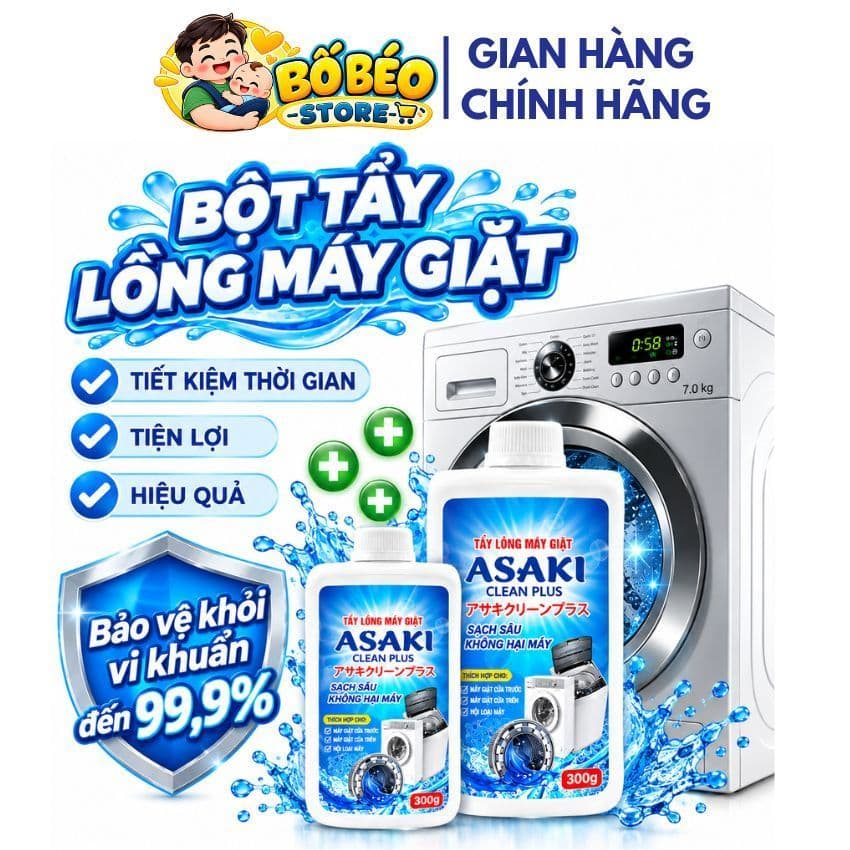 Bột Tẩy Lồng Máy Giặt Asaki 300Gr - Diệt Khuẩn, Tẩy Sạch Chất Cặn, Mảng Bám, Ẩm Mốc Hiệu Quả