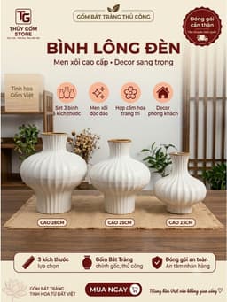 Bộ bình gốm men xói cao cấp 3 kích thước decor phòng khách, bình cắm hoa trang trí 1