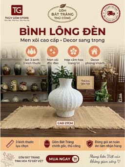 [DEAL]Bộ bình lọ gốm men sủi cao cấp Set 3 kích thước decor phòng khách cao 26 27 28cm 2