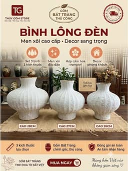 [DEAL]Bộ bình lọ gốm men sủi cao cấp Set 3 kích thước decor phòng khách cao 26 27 28cm 1