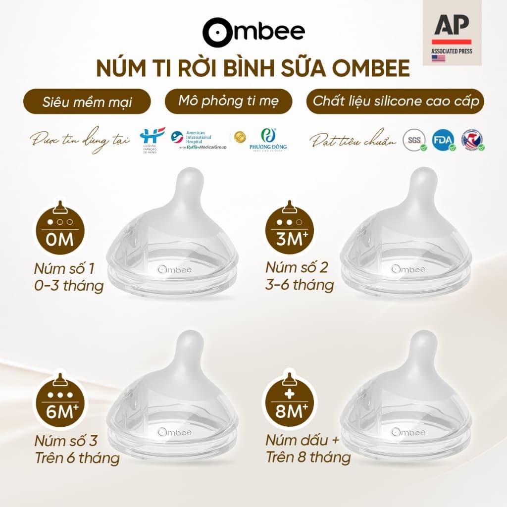 Núm Ti Thay Thế Bình Sữa Ombee Chất Liệu Silicone Mềm Mại Mô Phỏng Tự Nhiên Bắt Chuẩn Khớp Ngậm