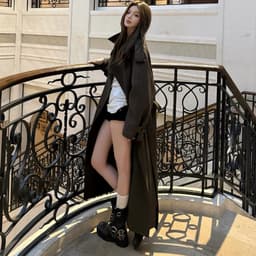 (Dmina - Hàng QC) Áo Khoác Măng Tô Nữ Dáng Dài Form Suông kèm đai cổ bẻ tone màu thời thượng tôn da dễ phối đồ 5