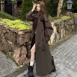 (Dmina - Hàng QC) Áo Khoác Măng Tô Nữ Dáng Dài Form Suông kèm đai cổ bẻ tone màu thời thượng tôn da dễ phối đồ 2