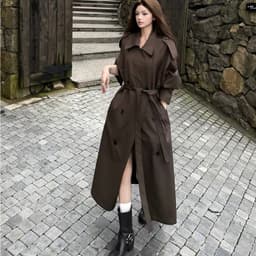 (Dmina - Hàng QC) Áo Khoác Măng Tô Nữ Dáng Dài Form Suông kèm đai cổ bẻ tone màu thời thượng tôn da dễ phối đồ 6