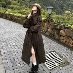 (Dmina - Hàng QC) Áo Khoác Măng Tô Nữ Dáng Dài Form Suông kèm đai cổ bẻ tone màu thời thượng tôn da dễ phối đồ 3