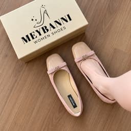 [Chân mập - Tăng 1 size] Giày Búp Bê MEYBANNI Đế Bệt Mũi Vuông Phối Nơ Và Khóa B Xinh Xắn - C834 1