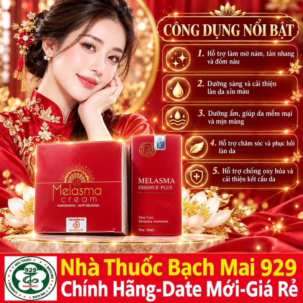 Combo Cao Nám Melasma Cream Và Nước Thần Serum Melasma Essence Plus Đan Thy -Hỗ Trợ Mờ Nám,Tàn Nhang,Thâm Sạm,trắng da