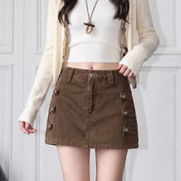 Quần Giả Chân Váy Napoleon AN TÂY Form Ngắn Hack Eo, Cúc Đính Kim Loại #8912 Màu Nâu Choco 7
