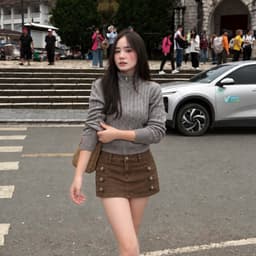 Quần Giả Chân Váy Napoleon AN TÂY Form Ngắn Hack Eo, Cúc Đính Kim Loại #8912 Màu Nâu Choco 4
